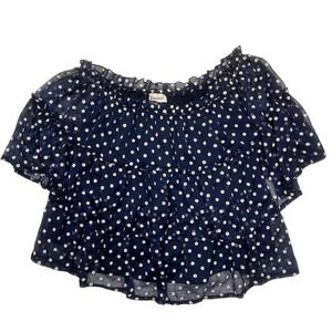 &merci Navy Blue & White Floral Ruffled Flutter Sleeve‎ Crop Top Size L